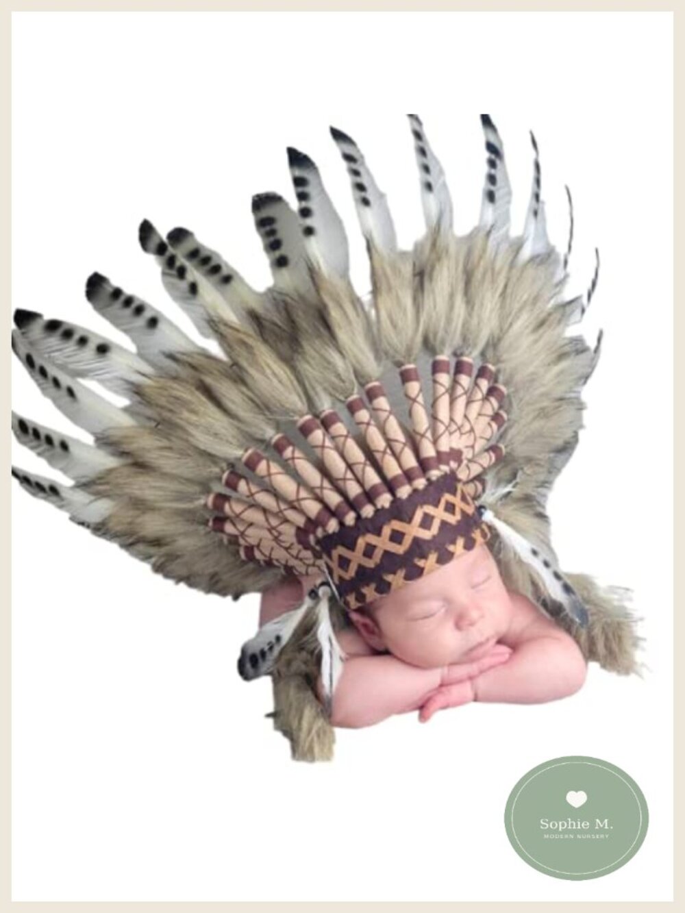Handmade Feather Headdress Baby Hat 0-9 Months Indian Cap